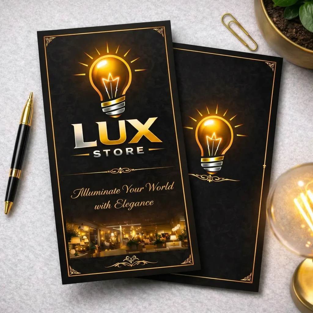 Brochure pubblicitaria LMAO Graphic in nero e oro con dettagli luminosi