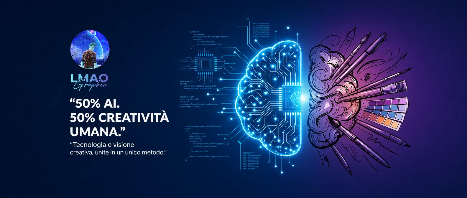 Cervello diviso tra circuiti di intelligenza artificiale e strumenti creativi