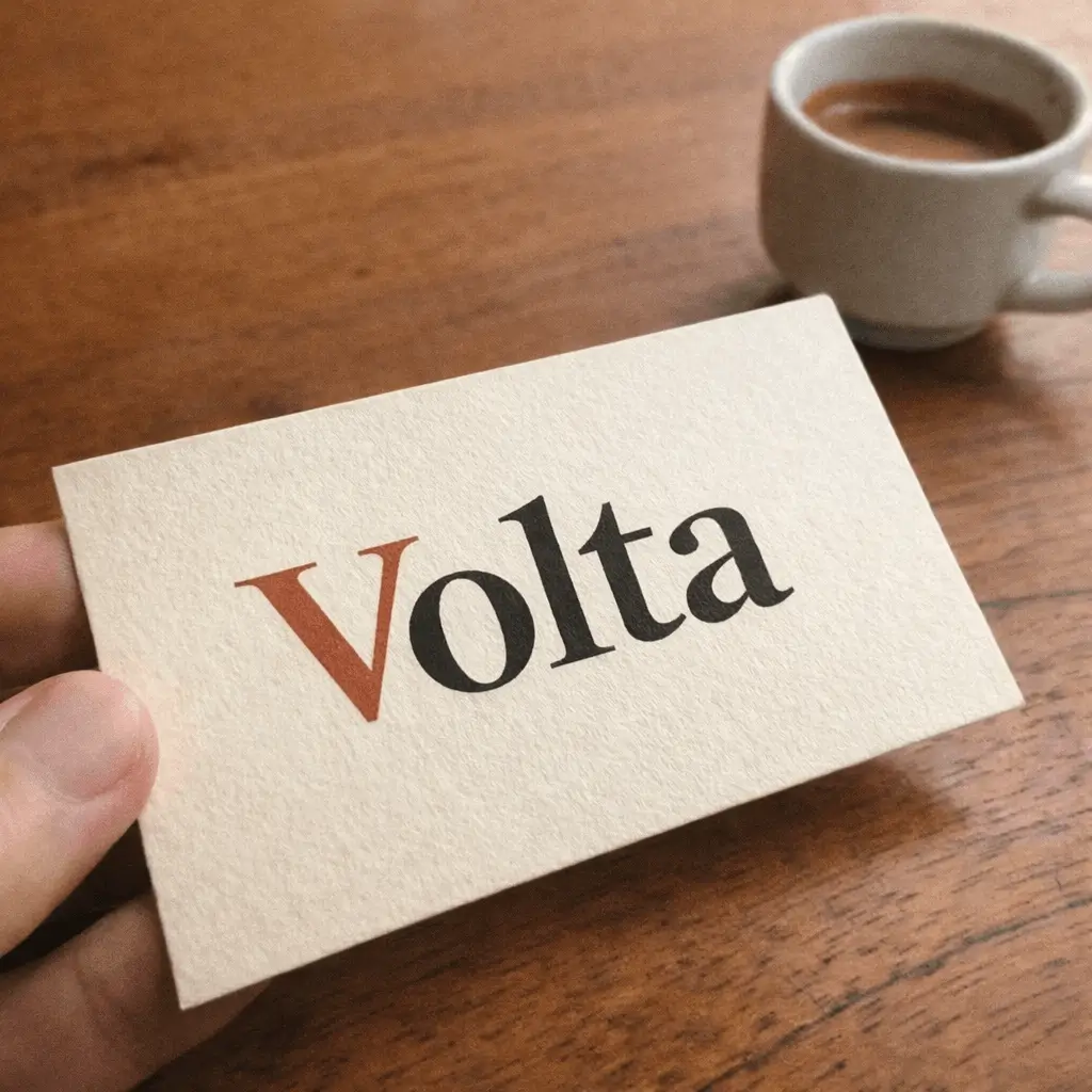 Biglietto da visita Volta Restaurant crema con logo rosso e nero