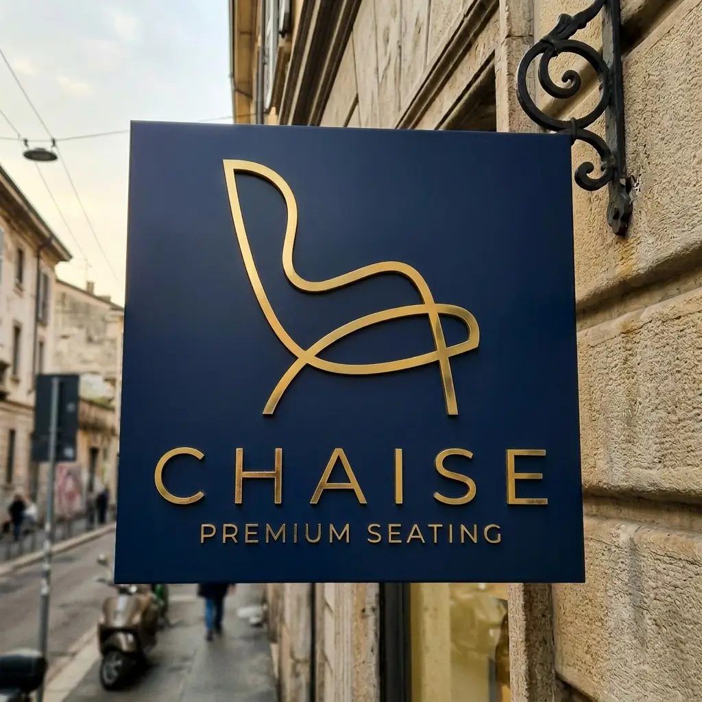 Insegna Chaise Premium Seating blu notte con logo poltrona dorata