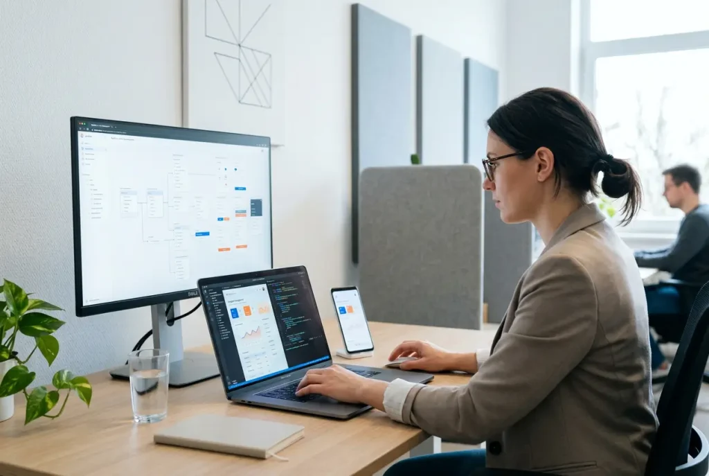 Professionista al lavoro su web design, sviluppo responsive e UX/UI