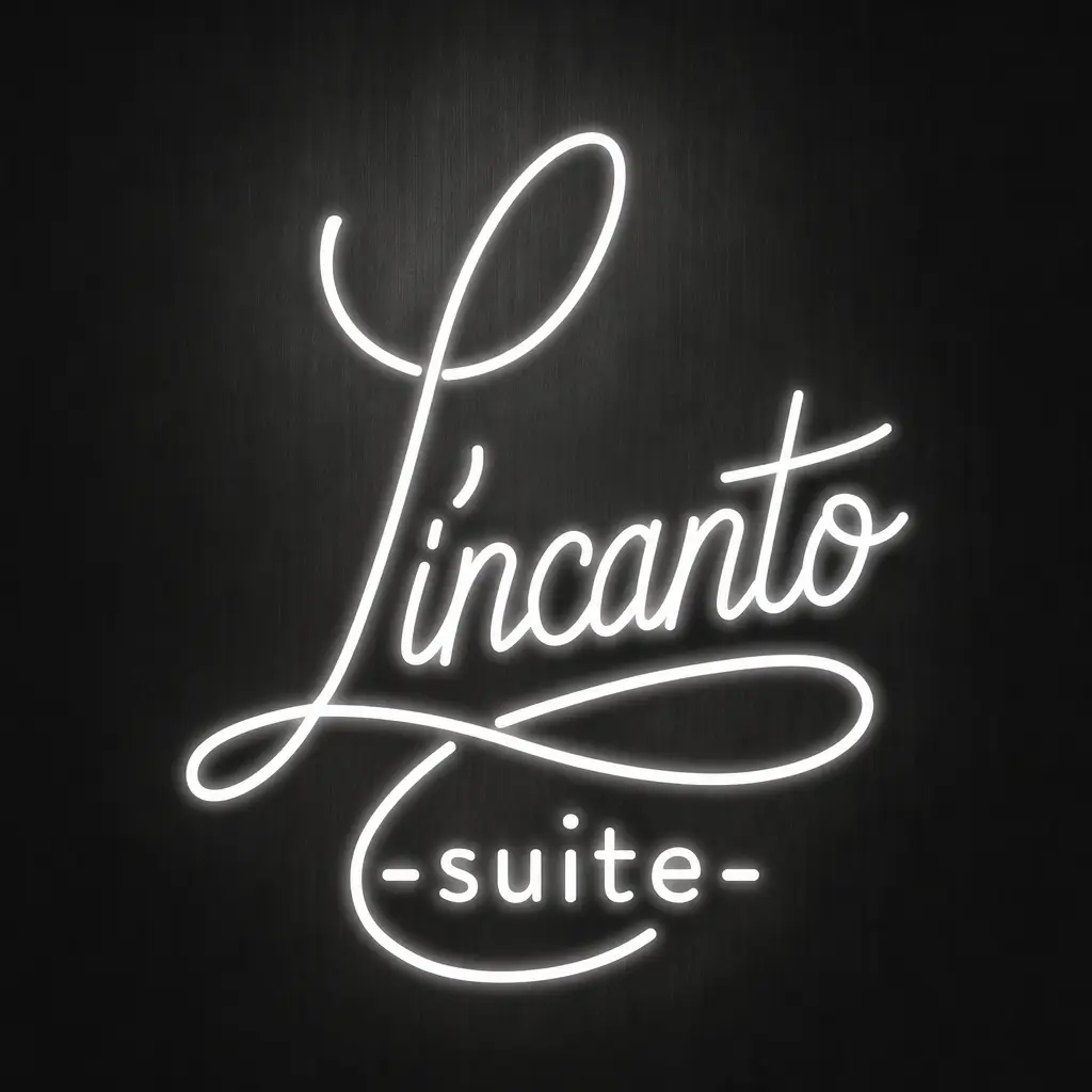 Logo L'Incanto Suite: lettering neon bianco su fondo scuro per B&B di lusso