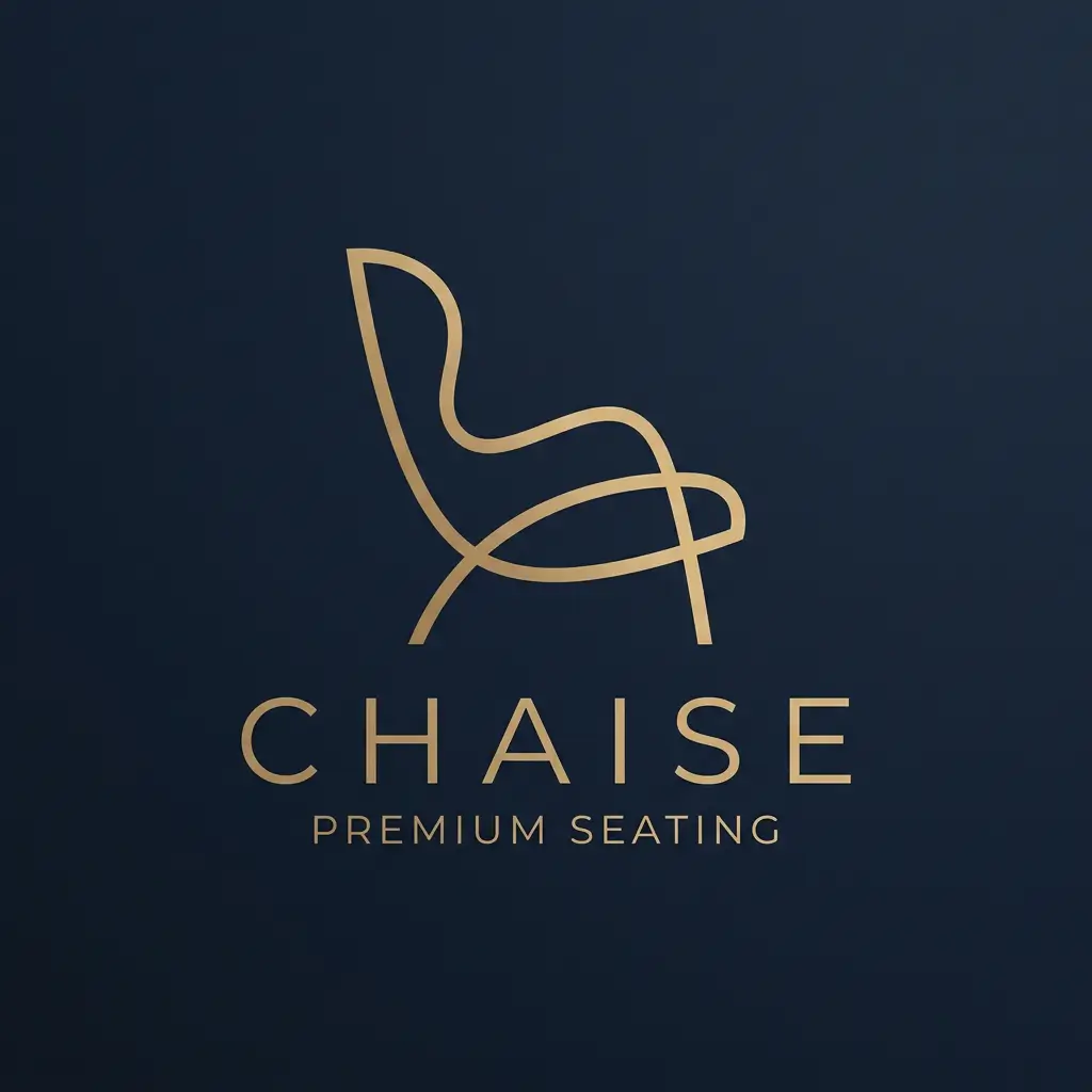 Logo Chaise Premium Seating: poltrona dorata minimal su fondo blu