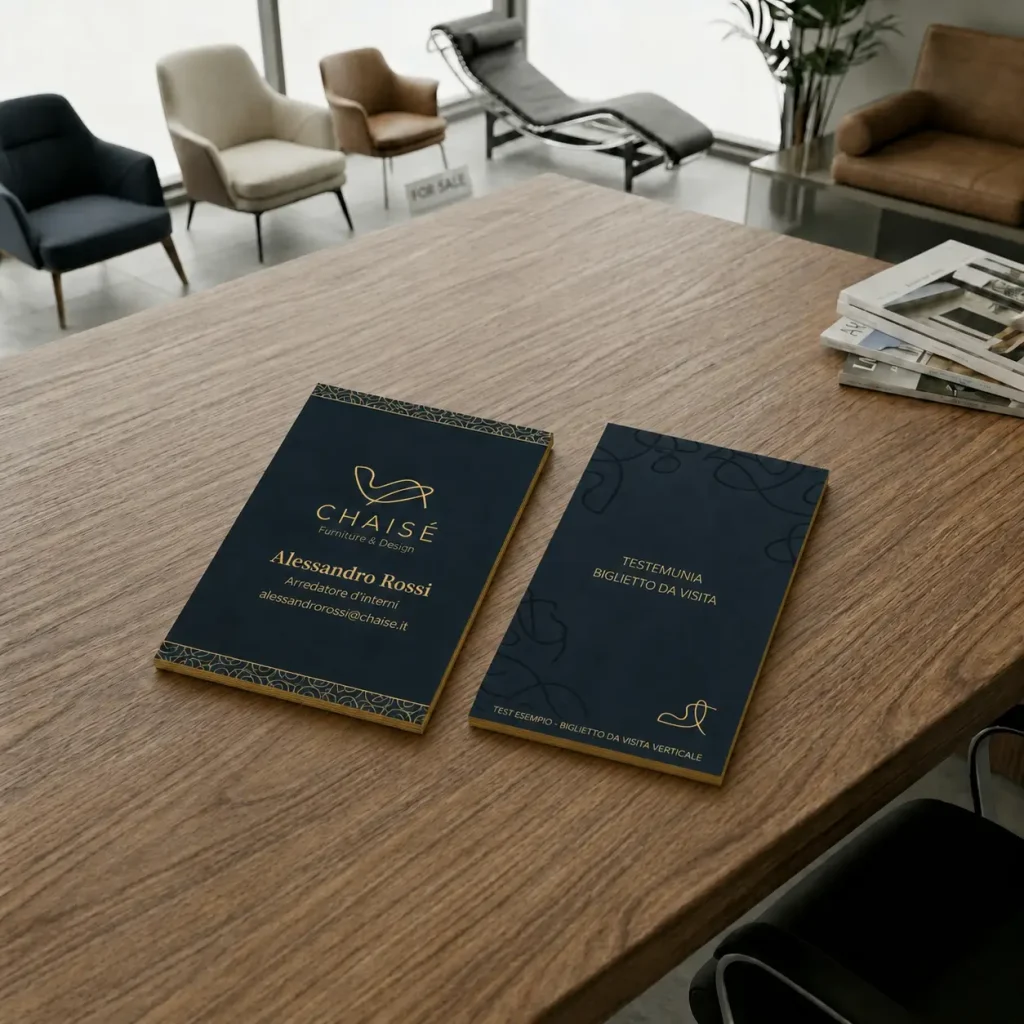 Biglietto da visita Chaisé Furniture & Design blu e oro