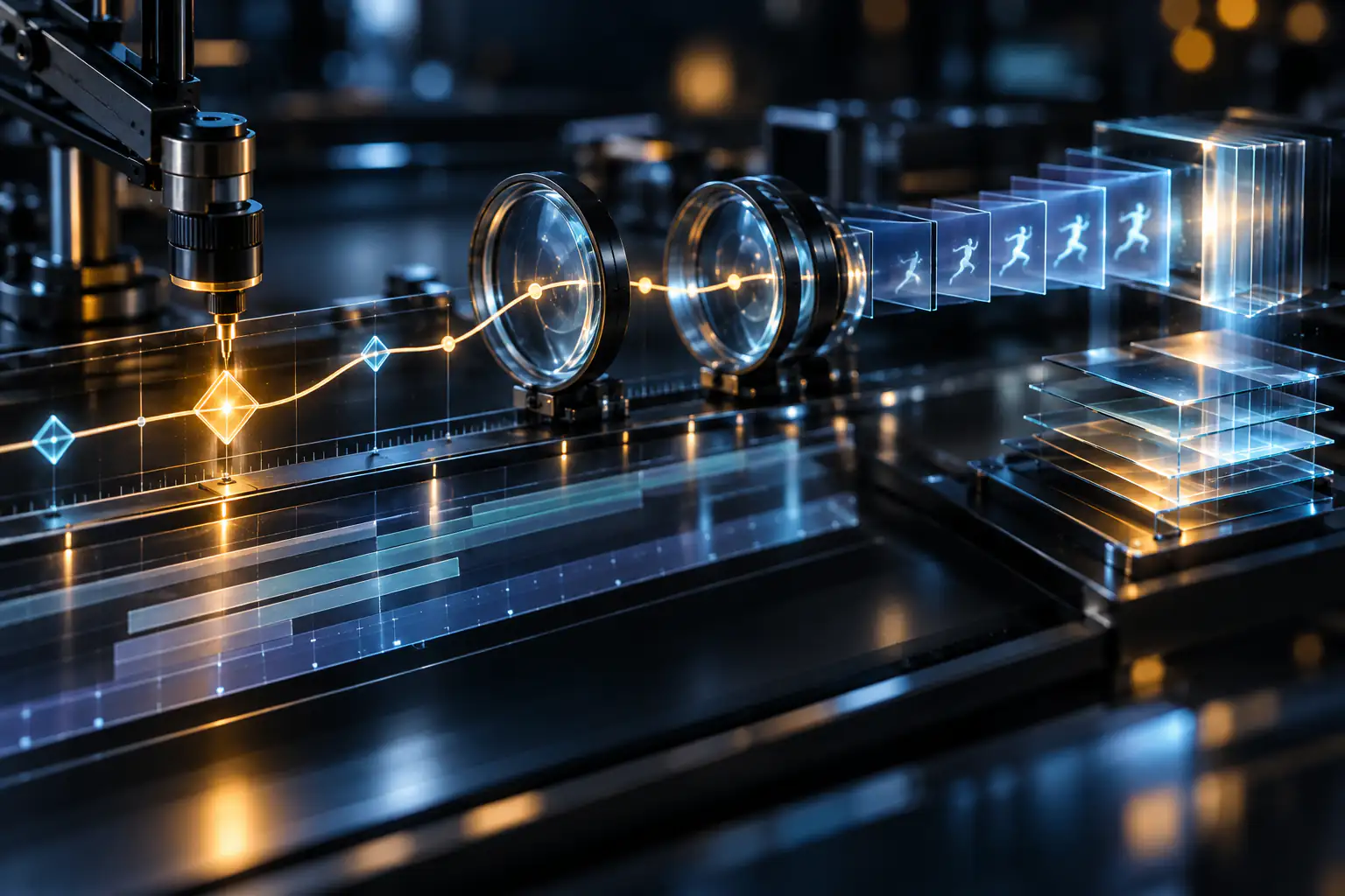 Rappresentazione tecnica di un’animazione web con percorso a keyframe, fotogrammi consecutivi di una figura in movimento e livelli sovrapposti che illustrano la progressione del rendering.
