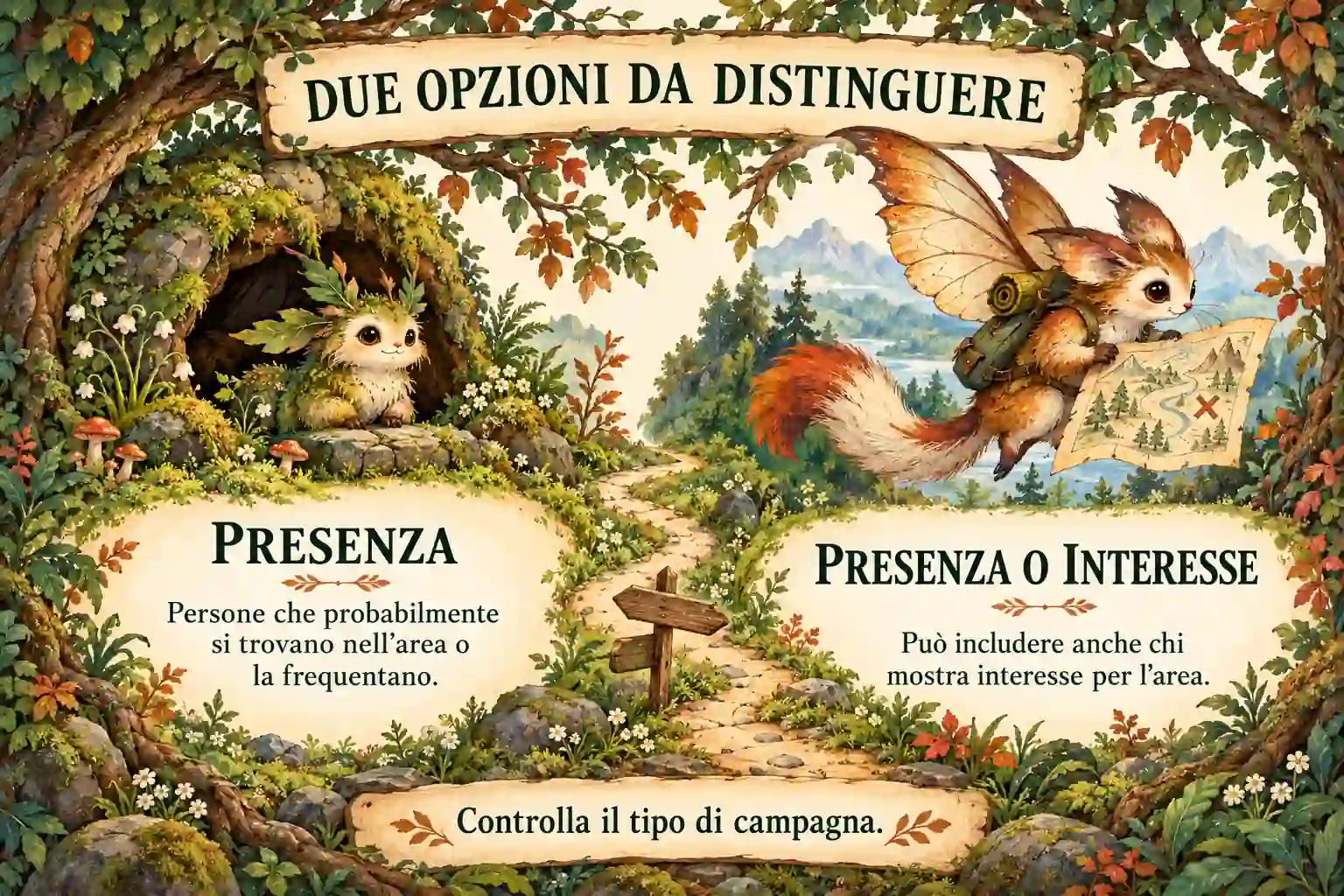 Due radure distinguono la presenza probabile nell’area o la sua frequentazione dall’opzione che può includere l’interesse per l’area. Il tipo di campagna va controllato.